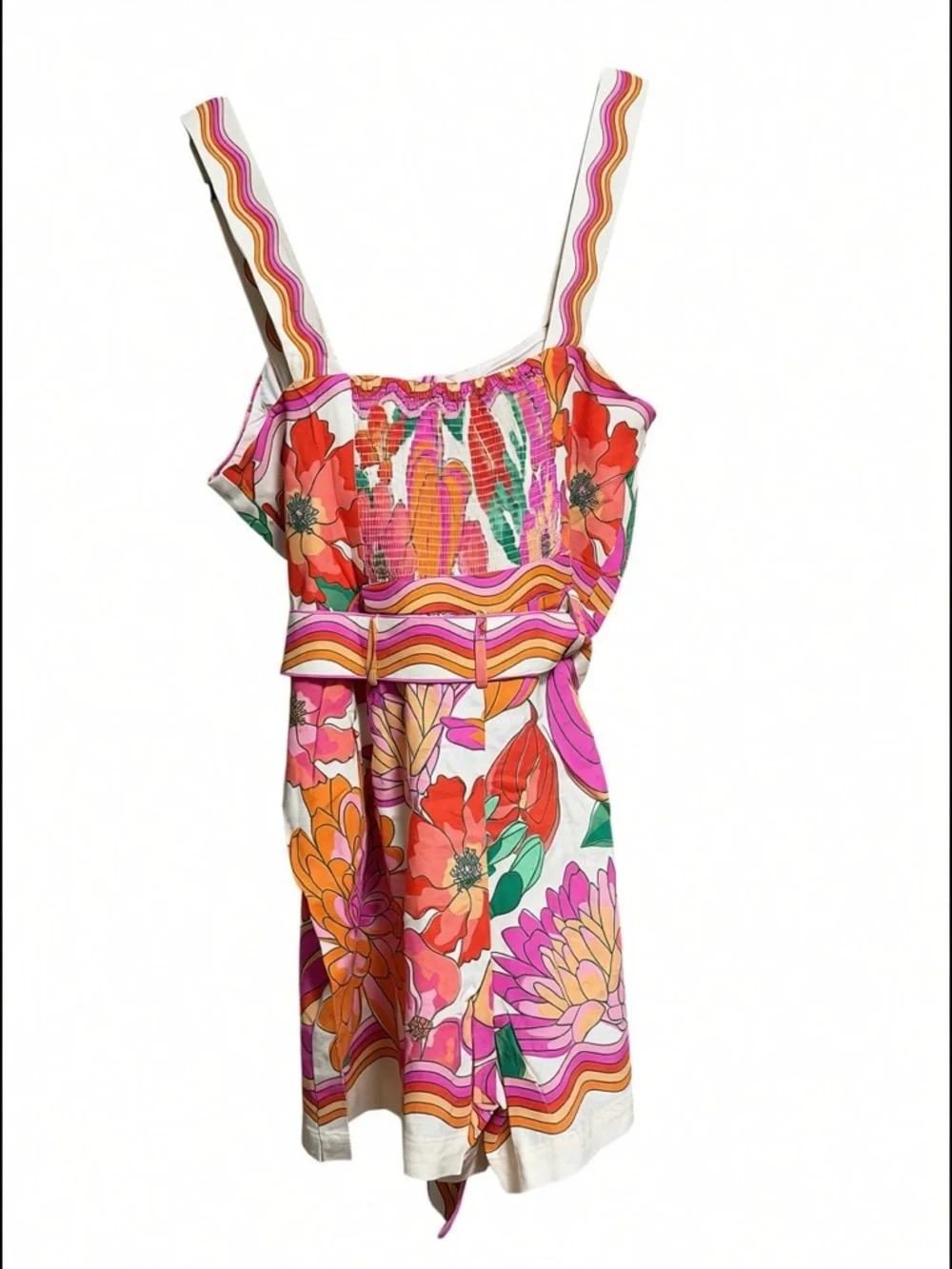 Farm Rio Spring Affair Linen-Blend Sleeveless Square-Neck Romper SIZE XL NWT - Picture 5 of 12